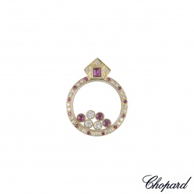 Chopard Yellow Gold Happy Diamond And Ruby Pendant